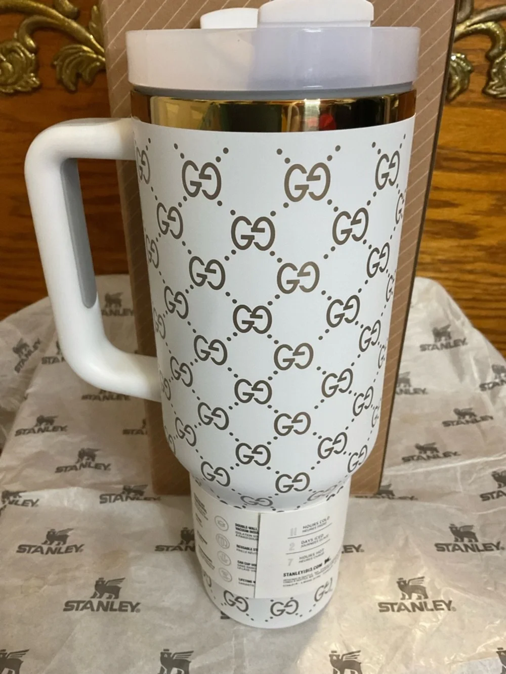 Stanley White and Gold Logo Quencher Tumbler - Picture 3 of 5